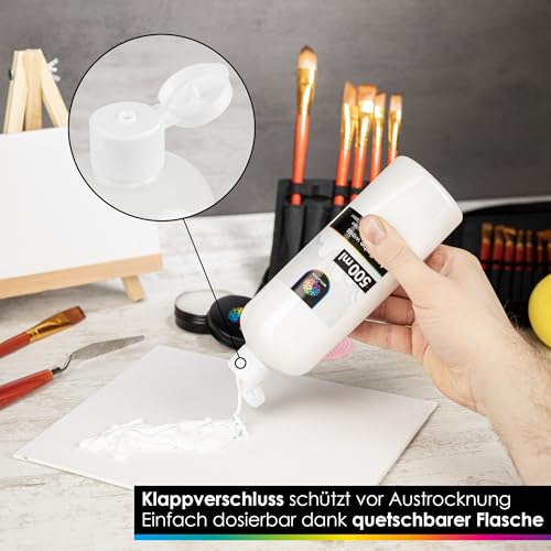 OfficeTree Acrylfarbe Weiß 500ml - Acrylfarbe Wasserbasis Weiß - White Acrylic Paint für Acrylmalerei, Hobbykünstler - Weiße Acrylfarbe Ideal zum Mischen