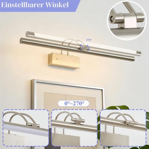 Actask Akku Bilderleuchte 60 cm LED mit Fernbedienung, dimmbar, Sand Nickel
