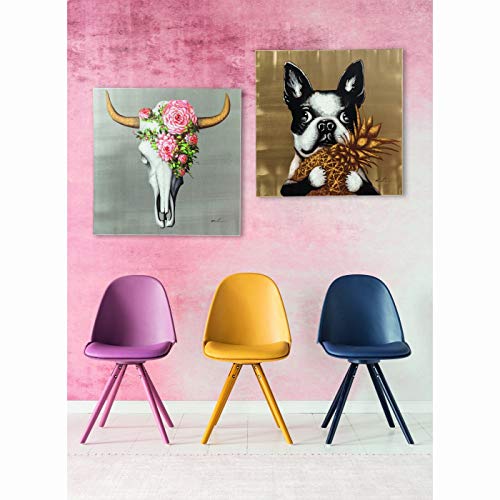 Kare Design Bild Touched Dog with Pineapple, Gold, Leinwandbild, Hund, Acrylfarbe, Canvas, Tannenholz Rahmen, handgemalte Details, Abstrakt, Modern, Wohnzimmer, Schlafzimmer, Flur, 80x80x4 cm (H/B/T)