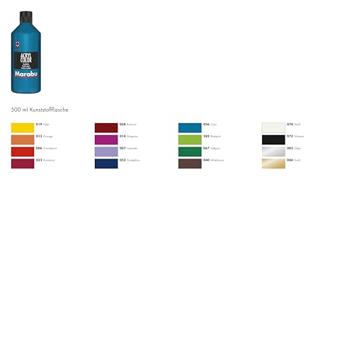 Marabu 12010075084 - Acryl Color gold 500 ml, cremige Acrylfarbe auf Wasserbasis, schnell trocknend, lichtecht, wasserfest, zum Auftragen mit Pinsel und Schwamm auf Leinwand, Papier und Holz