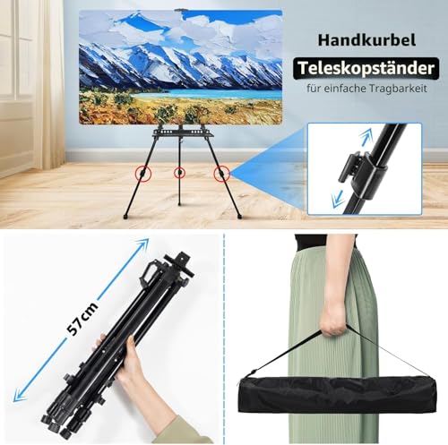 VAIIGO Staffelei aus Aluminium, höhenverstellbar von 50 bis 152 cm, schwarz