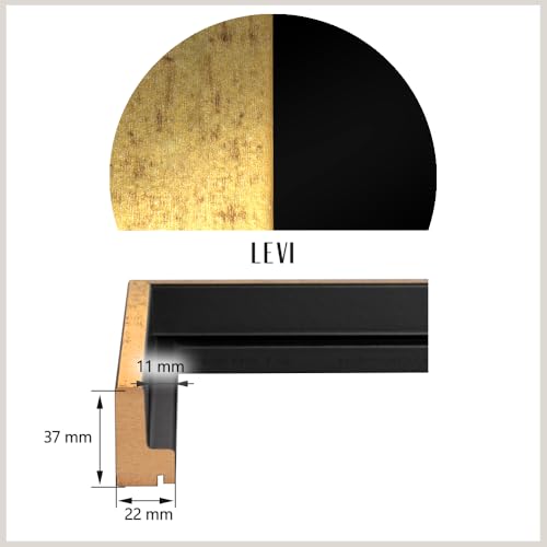 HaakDesign Schattenfugenrahmen Levi in Schwarz Gold gebürstet 100 X 150 cm für Keilrahmenbilder und Leinwände Glanz Edition