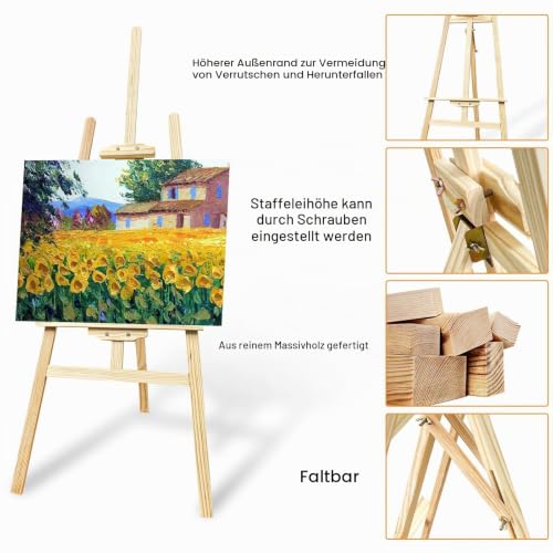 Comzantor Holz-Staffelei 150 cm, verstellbarer Leinwandständer aus Kiefernholz