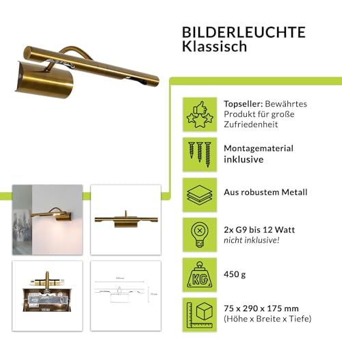Easylight Bilderleuchte aus Metall in Messing Antik, 2x G9, B 29 cm
