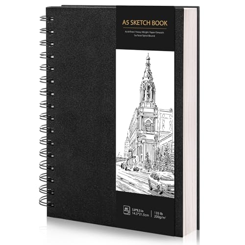 WSICSE Skizzenbuch A5 Weiß, 200 g/m², 120 Seiten, Spiralbindung
