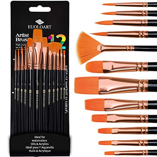 12 Pinsel Set, Pinsel Kunst Set für Acryl Öl Aquarell Gouache, Brush Set für Anfänger, Kinder, Künstler