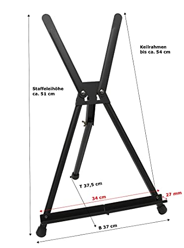 Schwarze Aluminium Tischstaffelei von Paintersisters für Keilrahmen bis 54 cm, klappbar und leicht