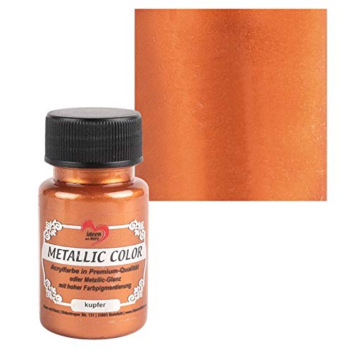 Ideen mit Herz Metallic Color | Metallic-Farbe | hochwertige Acrylfarbe in Premium-Qualität mit edlem Metallic-Glanz und hoher Farbpigmentierung | 50 ml (kupfer)