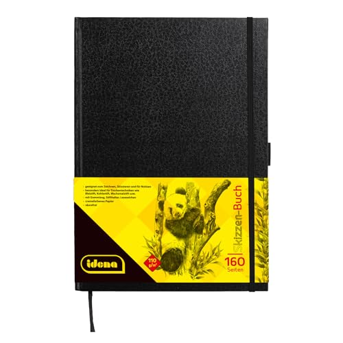 Idena 63142 - Skizzenbuch, A4, blanko, 80 Blatt, 110 g/m², Hardcover in Schwarz