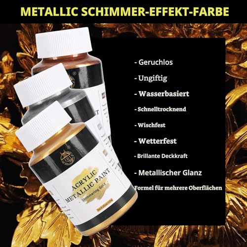 KIRIN Acrylfarben-Set Metallic Gold, Silber und Bronze, 3 x 125 g