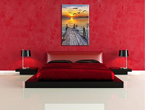 Pixxprint Steg bei Sonnenuntergang, Größe: 60x40cm, Leinwandbild, fertig gespannt, Wandbild, Dekoration, Kunstdruck, kein Poster