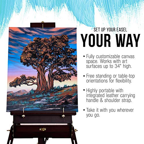 U.S. Art Supply Coronado Black Cherry Staffelei, groß, verstellbar, Holz, französischer Stil, Feld- und Studio-Skizzenbox-Staffelei mit Schublade, Künstlerholzpalette, Premium-Buchenholz, Malerei,
