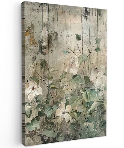 MuchoWow Leinwandbild 60 x 40 cm, Blumen - Laub, Wanddeko mit Holzrahmen