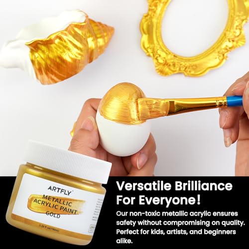 ARTFLY Acrylfarbe Metallic Gold 100 ml, lichtecht, ungiftig, für Leinwand, Holz, Stoff und Keramik