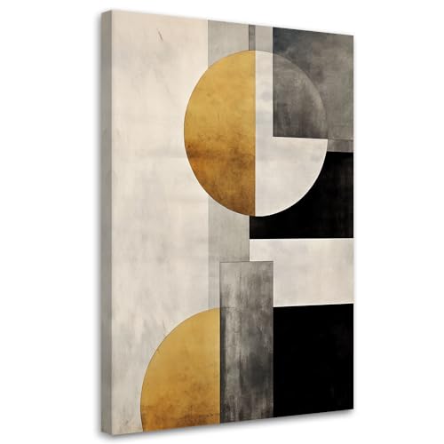 Feeby - Wandbilder Wohnzimmer Abstrakt Geometrie 80x120 cm Leinwand Bilder, Bilder für Schlafzimmer, Echter Gemalter Effekt, Moderne Wanddeko, Gemälde - Boho Wie Gemalt Beige