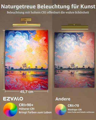 EZVALO kabellose LED-Bilderleuchte mit Akku 4000 mAh, Gold, 33 cm