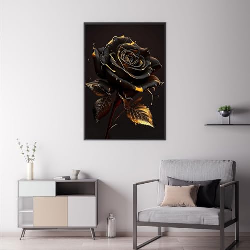 VTRXEG Bilder Schwarz Blume Gold Abstrakt,Modernes blumen bilder auf leinwand,Für Wohnzimmer Schlafzimmer Wanddekoration poster Ohne Rahmen (80x120cm)