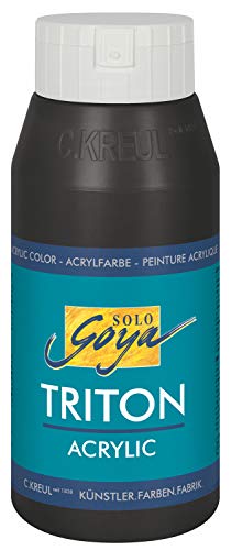 KREUL 17009 - Solo Goya Triton Acrylfarbe schwarz, 750 ml Flasche, schnell und matt trocknend, Farbe auf Wasserbasis, in Studioqualität, vielseitig einsetzbar, gut deckend und ergiebig