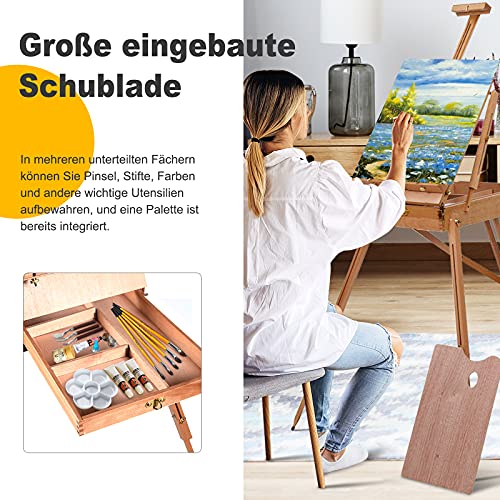 COSTWAY große Holzstaffelei 183 cm, klappbar mit Ablage, Schublade und Schultergurt