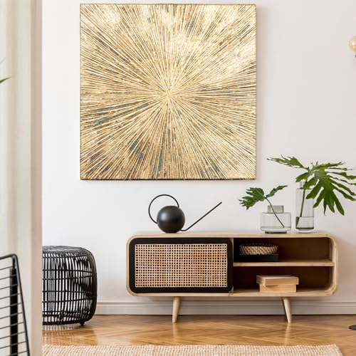 AUREDAS Großes Wandbild 100x100 Handgemaltes Acryl-Gemälde auf Leinwand in Blattgold ohne Rahmen für moderne Wohnräume