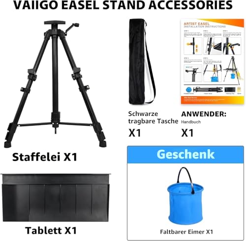 VAIIGO Staffelei aus Aluminium, höhenverstellbar von 50 bis 152 cm, schwarz
