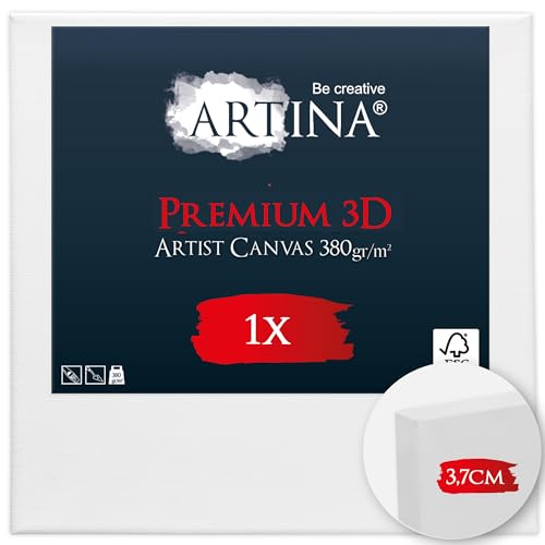 Artina 3D Leinwand 60x60cm – Bespannt auf stabilem FSC® Keilrahmen, verzugsfrei, 3-fach weiß vorgrundiert, Premium Qualität, 100% Baumwolle, 380 g/m² – Künstlerbedarf