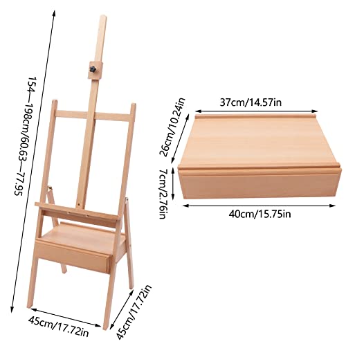 Staffelei mit Schublade, Verstellbar und Klappbare Akademie Staffelei, Standstaffelei mit Verstellbare Höhe, Dreibeinstaffelei mit Fasen-Design, für Malanfänger, Künstler