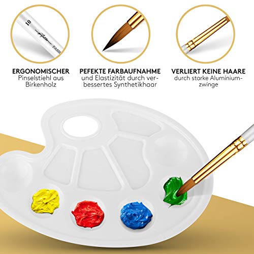 Pitello 12er Pinselset Malen - [Perfekte Grundausstattung] für Acryl, Aquarell und Ölfarben I Acrylpinsel Set mit Palette und Tasche I Aquarellpinsel, Künstlerpinsel, Pinsel Weiß