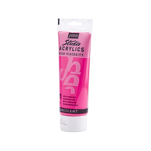 Pébéo Acrylic Fine Studio Acrylics Künstler Profis und Anfänger-Leuchtende und pigmentierte Farbe Rosa-100 ml Acrylfarbe, Fluoreszierendes Rosa, 100 Milliliters