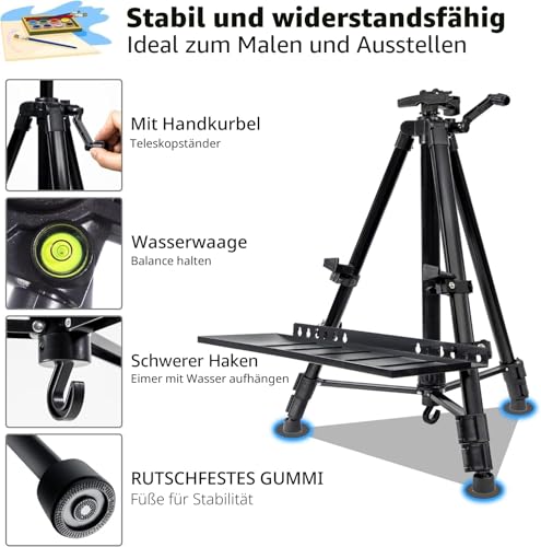VAIIGO Staffelei aus Aluminium, höhenverstellbar von 50 bis 152 cm, schwarz