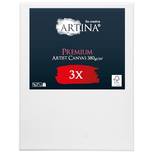 Keilrahmen Leinwand zum Bemalen 50x70 cm – Artina Premium 3er Set FSC® Leinwand Keilrahmen Leinwände für Acrylfarben Canvas 100% Baumwolle – bespannte Keilrahmen Set Leinwände zum malen Leinwand Weiß