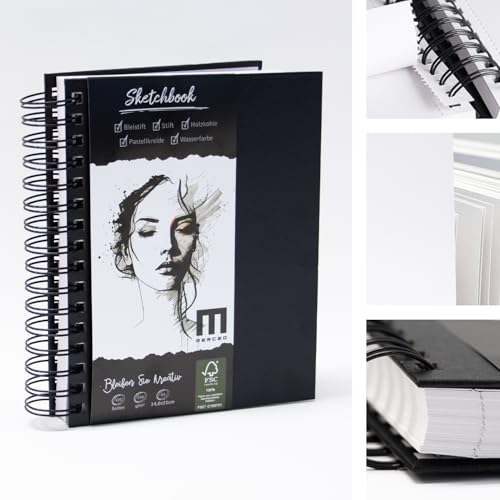 Premium Sketchbook DIN A5-100 Seiten, 200 g/m² Papier - Skizzenbuch perfekt für Künstler & Designer oder Kinder - Ideal für Skizzen, Zeichnungen & Notizen - Robustes Hardcover mit Ringbuchbindung