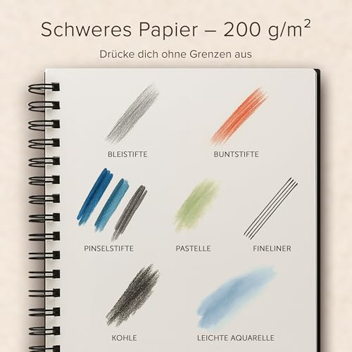 String & Space Skizzenbuch A5, schwarz, 200 g/m², 40 Bögen, Spiralbindung