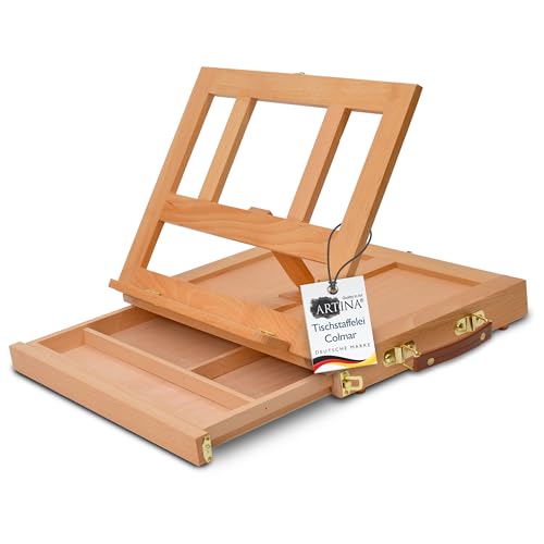 Artina Tischstaffelei aus Holz mit Aufbewahrung Colmar Verstellbares Malbrett für Zeichnungen und Malerei im Koffer