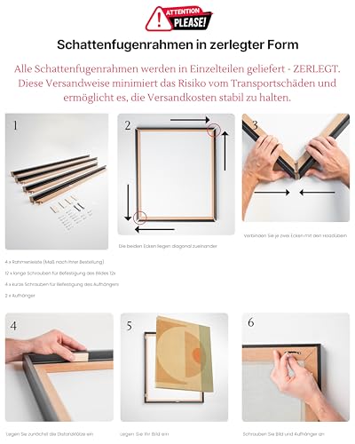 NB Akzent Schattenfugenrahmen XXL 80x100 cm - Silber – Leerrahmen mit Tiefeneffekt aus MDF Holz in zerlegter Form – für Leinwandbilder auf Keilrahmen