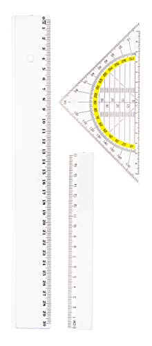 3-teilige Zeichengarnitur von TSI mit zwei Linealen und Geodreieck in transparentem Design