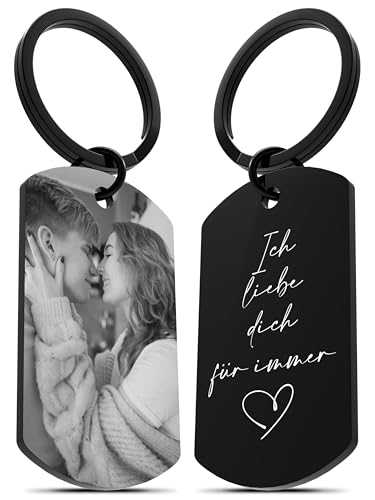 Meinearmbänder – Personalisierter Schlüsselanhänger mit Bild und Gravur – Edelstahl, Schwarz-Weiß Fotogravur – Persönliches Geschenk für Freund & Freundin