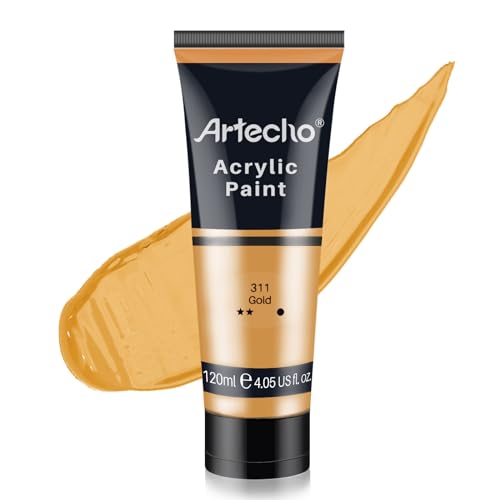 Artecho Acrylfarbe Gold 120 ml, Wasserfest und Lichtecht, Schnell Trocknend, Acrylfarbe für Leinwand, Holz, Stoff, Handwerk, Leder und Stein.