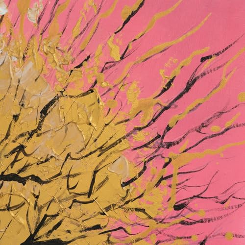 Handgemaltes Acrylgemälde in Blau, Pink und Gold auf Leinwand im Hochformat Chromatischer Wipfel 60x80 cm ohne Rahmen für Wohn- und Arbeitsräume
