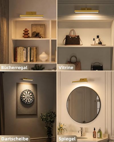 EZVALO kabellose LED-Bilderleuchte mit Akku 4000 mAh, Gold, 33 cm