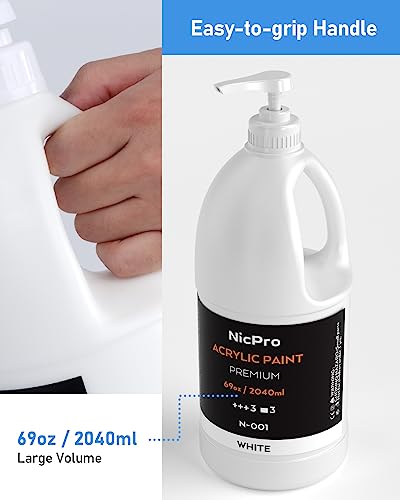 Nicpro Weißes Acrylfarben Set 2040 ml, wasserbasiert, mit Pumpe, 1er Pack
