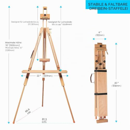 MEEDEN Stativ-Staffelei mit Tragetasche – massives Buchenholz Universal-Staffelei für Maler, Studenten, Landschaftskünstler, hält Leinwand bis zu 112 cm