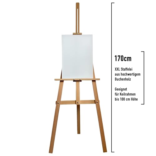 Bastelzone XXL Staffelei aus Buchenholz, 170 cm, verstellbar für Leinwände bis 100 cm