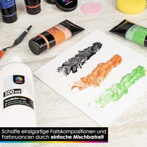 OfficeTree Acrylfarbe Weiß 500ml - Acrylfarbe Wasserbasis Weiß - White Acrylic Paint für Acrylmalerei, Hobbykünstler - Weiße Acrylfarbe Ideal zum Mischen