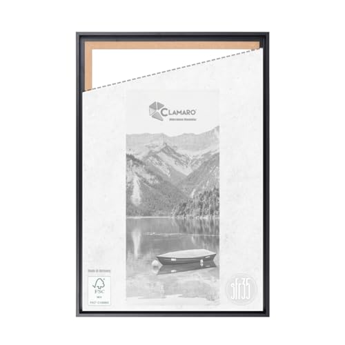 CLAMARO 'SFR35' Schattenfugenrahmen für 80x100 cm Keilrahmen | Schwarz Matt | MDF-Holz Bilderrahmen für Keilrahmen Leinwände inkl. Aufhänger und Montagematerial