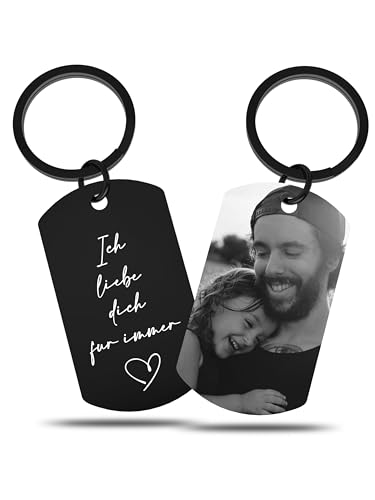 Meinearmbänder – Personalisierter Schlüsselanhänger mit Bild und Gravur – Edelstahl, Schwarz-Weiß Fotogravur – Persönliches Geschenk für Freund & Freundin