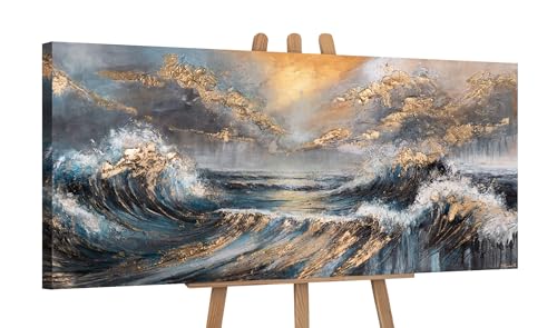 YS-Art – Handgemaltes Acrylgemälde „Meer“ als Panorama (115×50 cm) – Modernes Wandbild für Schlafzimmer, Büro & Wohndekor