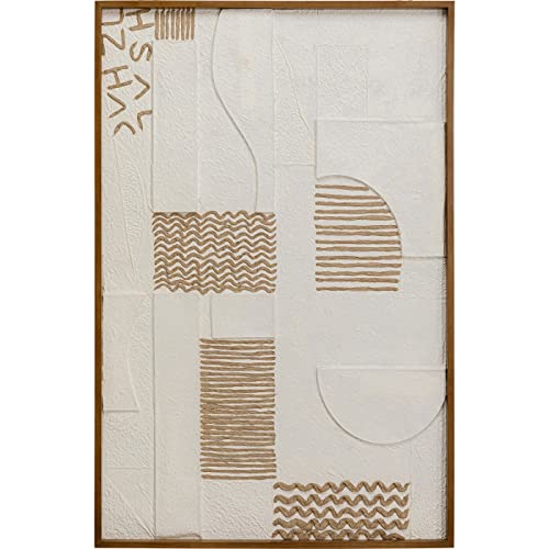 Kare Design Objektbild Sandy Geometric Braun/Weiß, Massivholz Rahmen, handgemalte Details, Abstrakt, Modern, Wohnzimmer, Leinwand, Wanddekoration, Kunstwerk, Bild mit Rahmen, 121,5x81x3,5cm