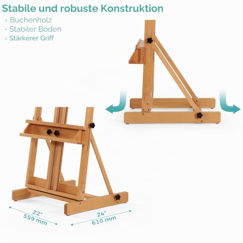 VISWIN Staffelei Groß H-Rahmen 135-231 cm H, Hält Leinwände bis zu 198 cm, Premium Atelierstaffelei Groß aus Buchenholz mit Breiterer Ablage, Leinwand Ständer für Malen, Künstler, Erwachsene