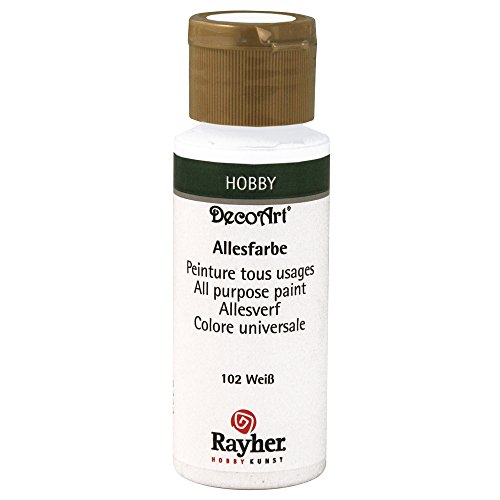 Rayher Acrylfarbe, weiß, Allesfarbe matt, Flasche 59 ml, hochpigmentierte, cremige Allzweckfarbe, sehr gute Deckkraft, lichtecht, farbintensiv, wasserfest, schnell trocknend, 38000102